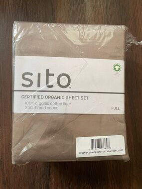 NWT Sito Mushroom Certified 100% Organic Cotton Sheets Set Full Size 300TC